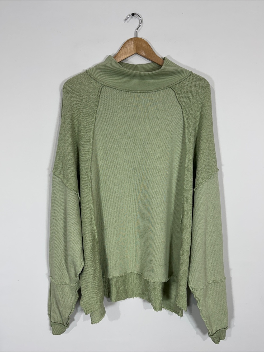 WSW16 {American Eagle} Green Patchwork Mock Neck Oversized Baggy Sweatshirt